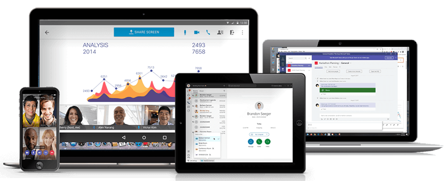 Image of Microsoft Teams and Cisco Webex on various devices
