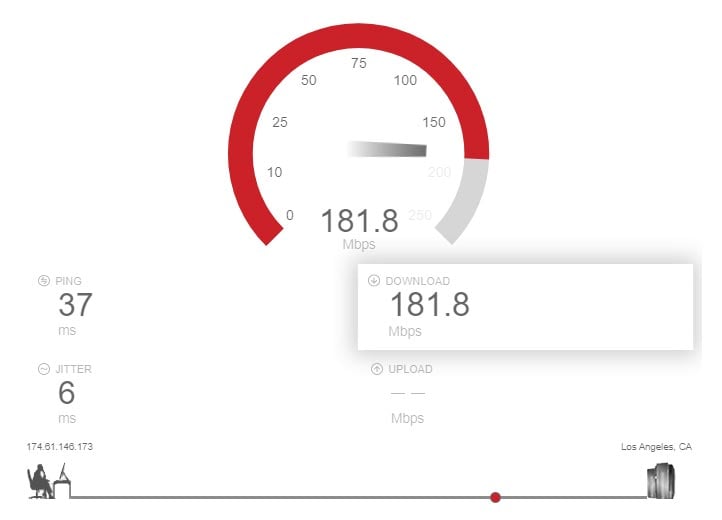 An example of the internet speed and jitter speed test in action